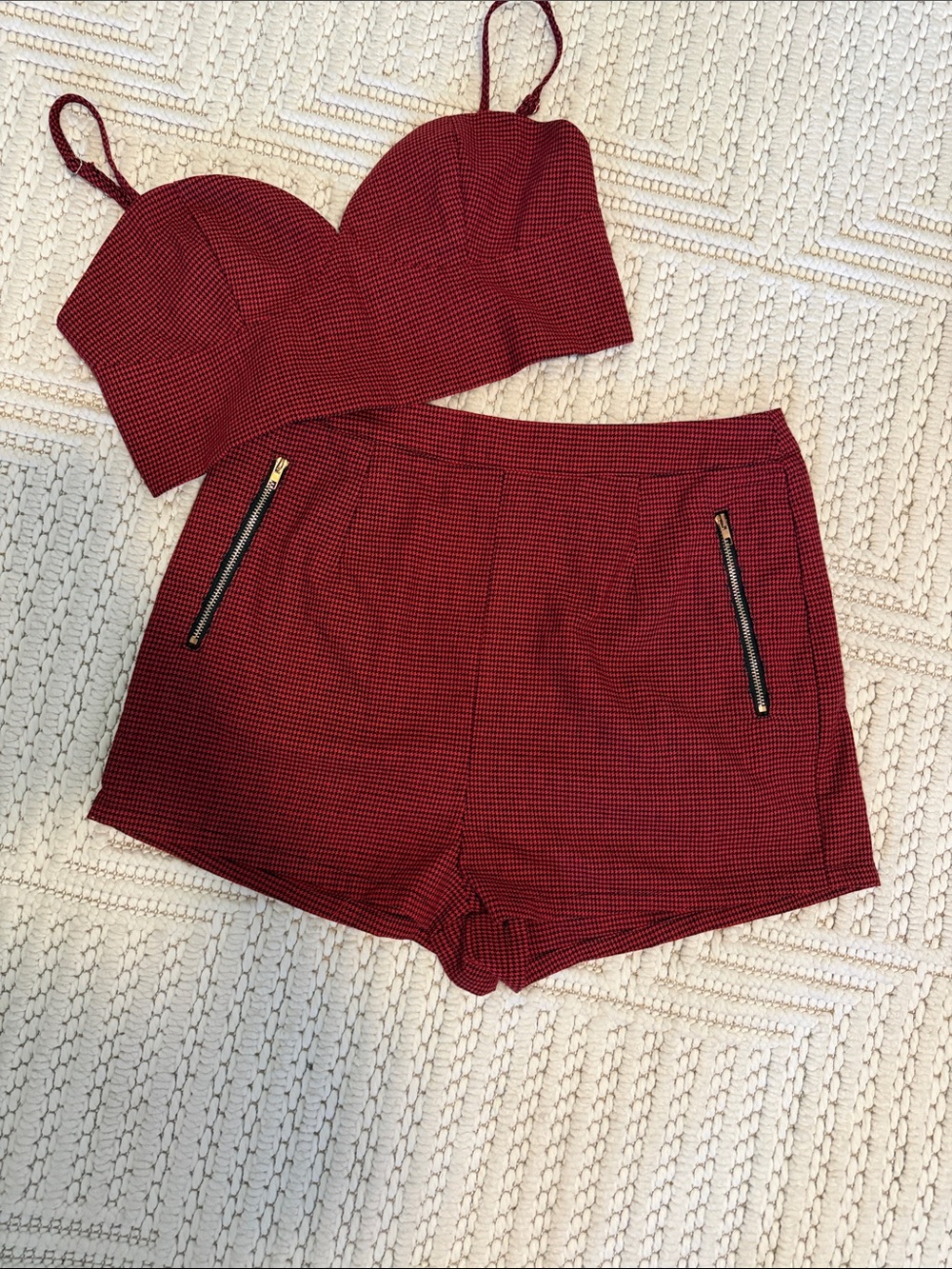 Red & black 2-Piece Bustier Top & High Waist Shorts Set